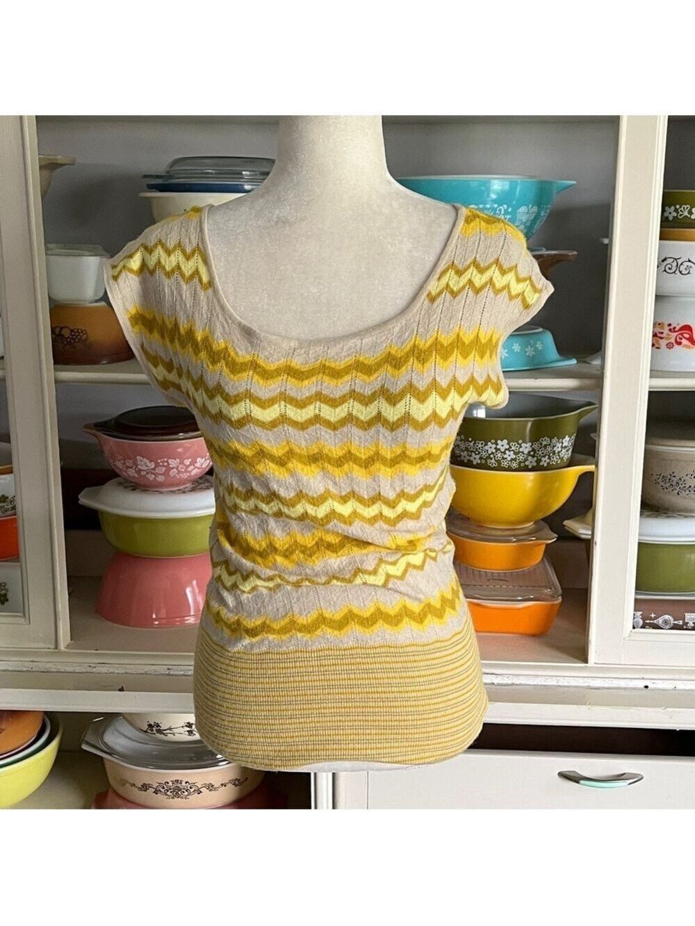 Free People Yellow Chevron Knit Top - Size XS